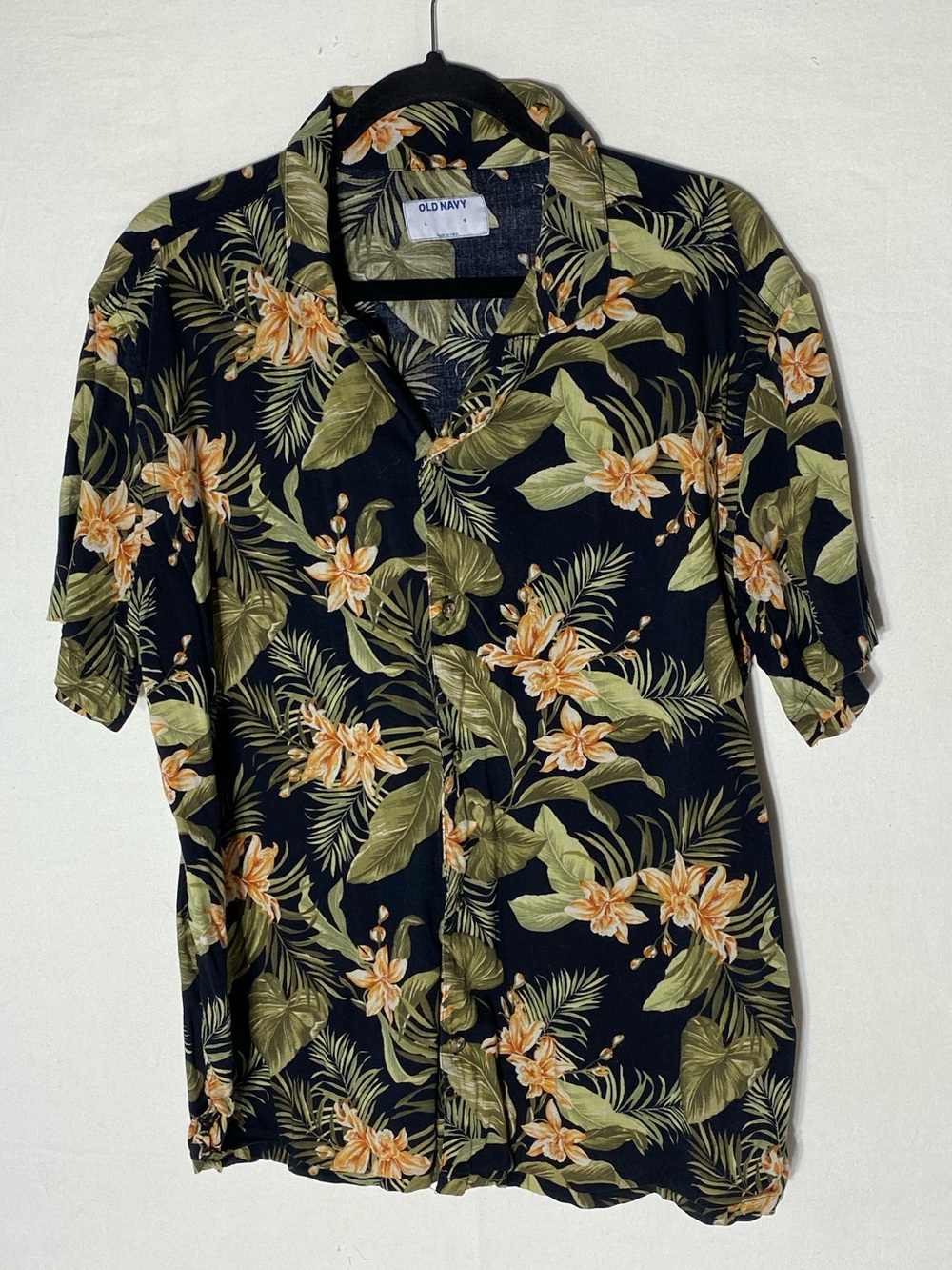 Old Navy Tropical Lily Palm Leaf Rayon Blend Camp Shirt Size L Dadcore Hawaiian